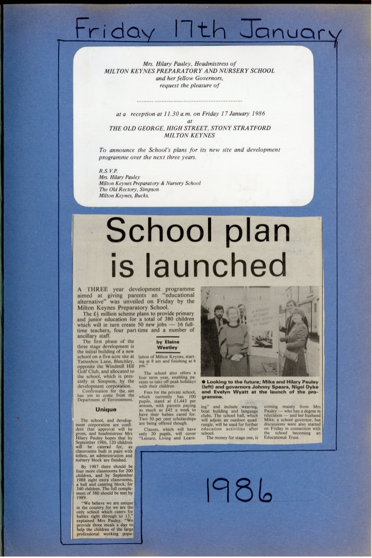 1 1986 A piece of land is identified, plans drawn, planning granted